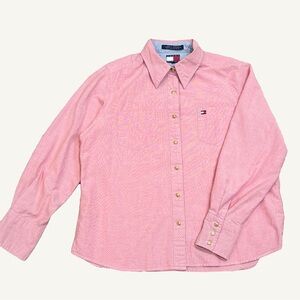Tommy Hilfiger Pink Coral Oxford Shirt Classic Fit Chest Pockets Size 14 Cotton